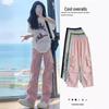 Women's Pink High-Waist Parachute Overalls - Quick-Drying, Wide-Leg, Casual American Sports Pants for Spring, Summer, and Autumn