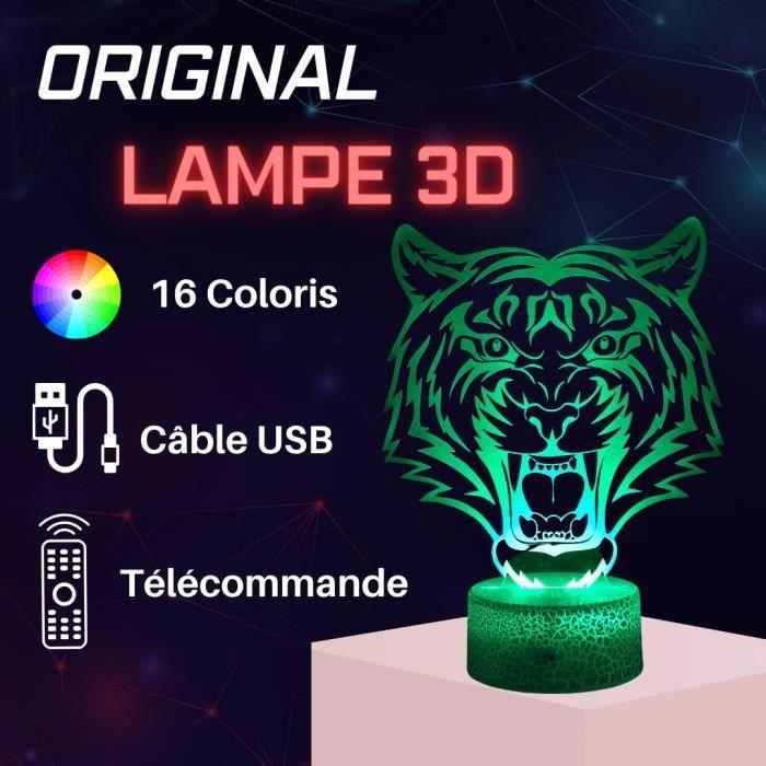 Lampe 3D LED - Animal Tigre - Veilleuse Multicolore - Télécommande - Design Tactile - Décoration Intérieure