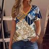Summer V-neck 3D Ethnic Style Printed Top Fashionable Casual Short Sleeved Women's T-shirts