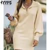 Women's Fashion Casual Fall Winter Solid Color Print Long Sleeve POLO Neck Sweaters