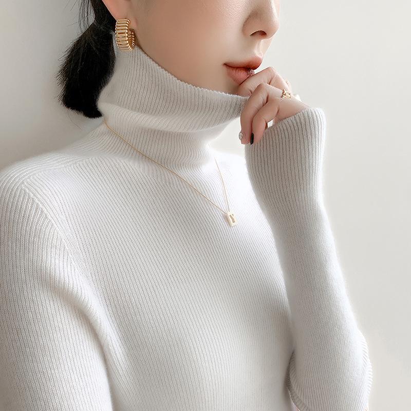 Women's Seamless Ribbed Cashmere Sweater – Slim Fit, High Neck, Figure-Flattering, Lightweight Knit Base Layer