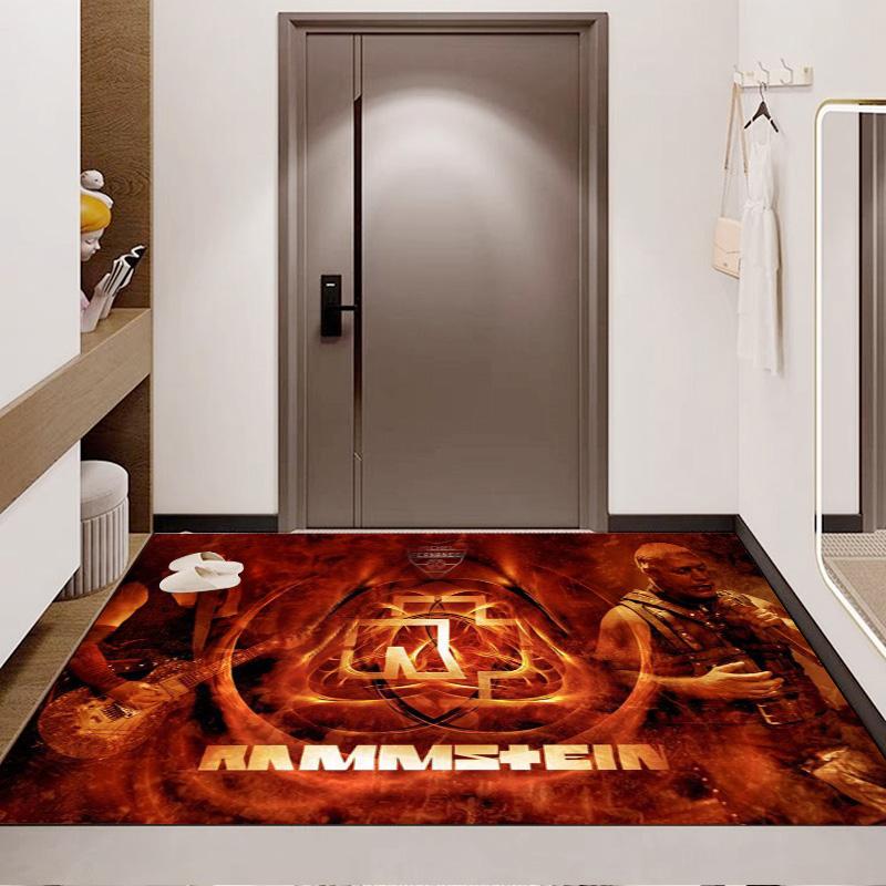 Rammstein Band Fire Art Portrait Print Area Rug Rock Music Fan Non‑Slip Rectangular Floor Mat Home Decor For Living Bedroom