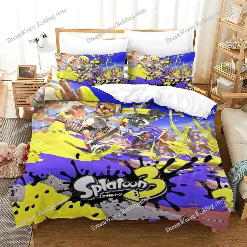 Новый комплект постельного белья Splatoon 3 Односпальный Полуторный Двуспальный Евро Евро-макси Размер Комплект для кровати Взрослый Детская Спальня Комплекты с пододеяльником 3D Печать Игра Аниме
