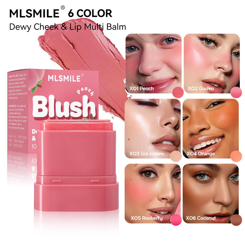 MLSMILE Flat Tube Fruit Blush Stick 2 In 1 Lipstick Easy To Color Highlight Grooming Rouge