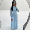 Осенне-зимнее однотонное облегающее длинное платье в европейском и американском стиле, с длинным рукавом, с круглым вырезом, модное, с драпировкой, облегающее бедра