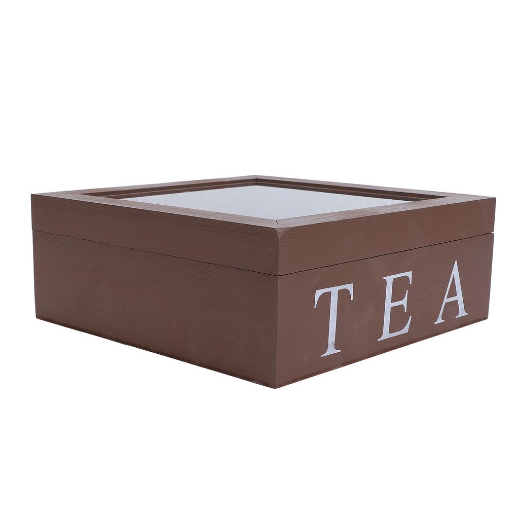 Wooden Tea Storage with Clear Acrylic Top Window 9 Compartments Eco Friendly Tea Bag Holder Multi Functional Storage Box