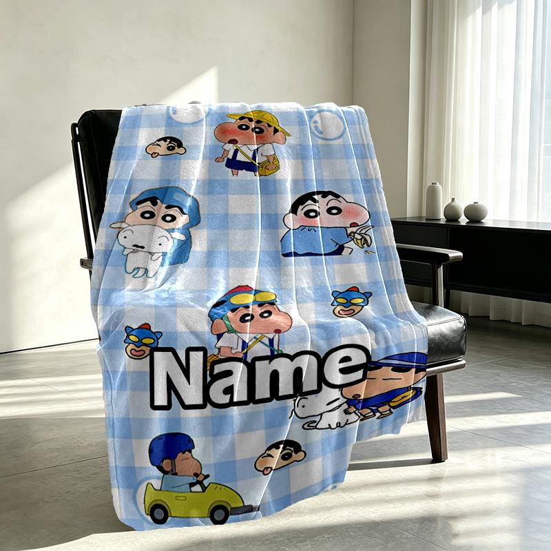 Custom Name Personalized Crayon Shin Print Blanket, Home Decor, Bedroom, Sofa, Camping, Couch, Gifts for Birthday Christmas