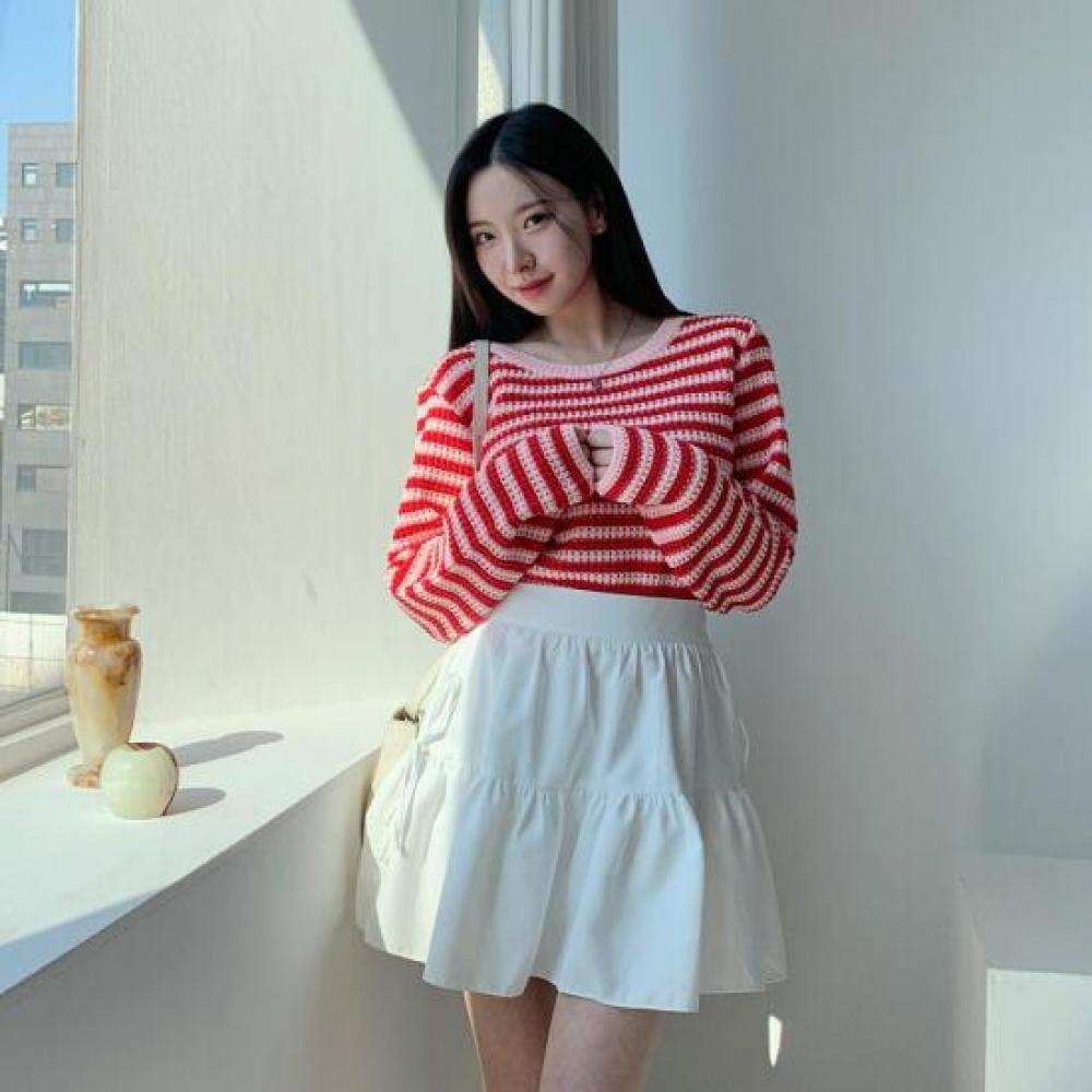 New Arrivals Open Run Knitted Stripe Round Neck