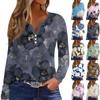 Женская мода, повседневная футболка с цветочным принтом, V-образным вырезом, длинными рукавами и пуговицами, топ с длинными рукавами