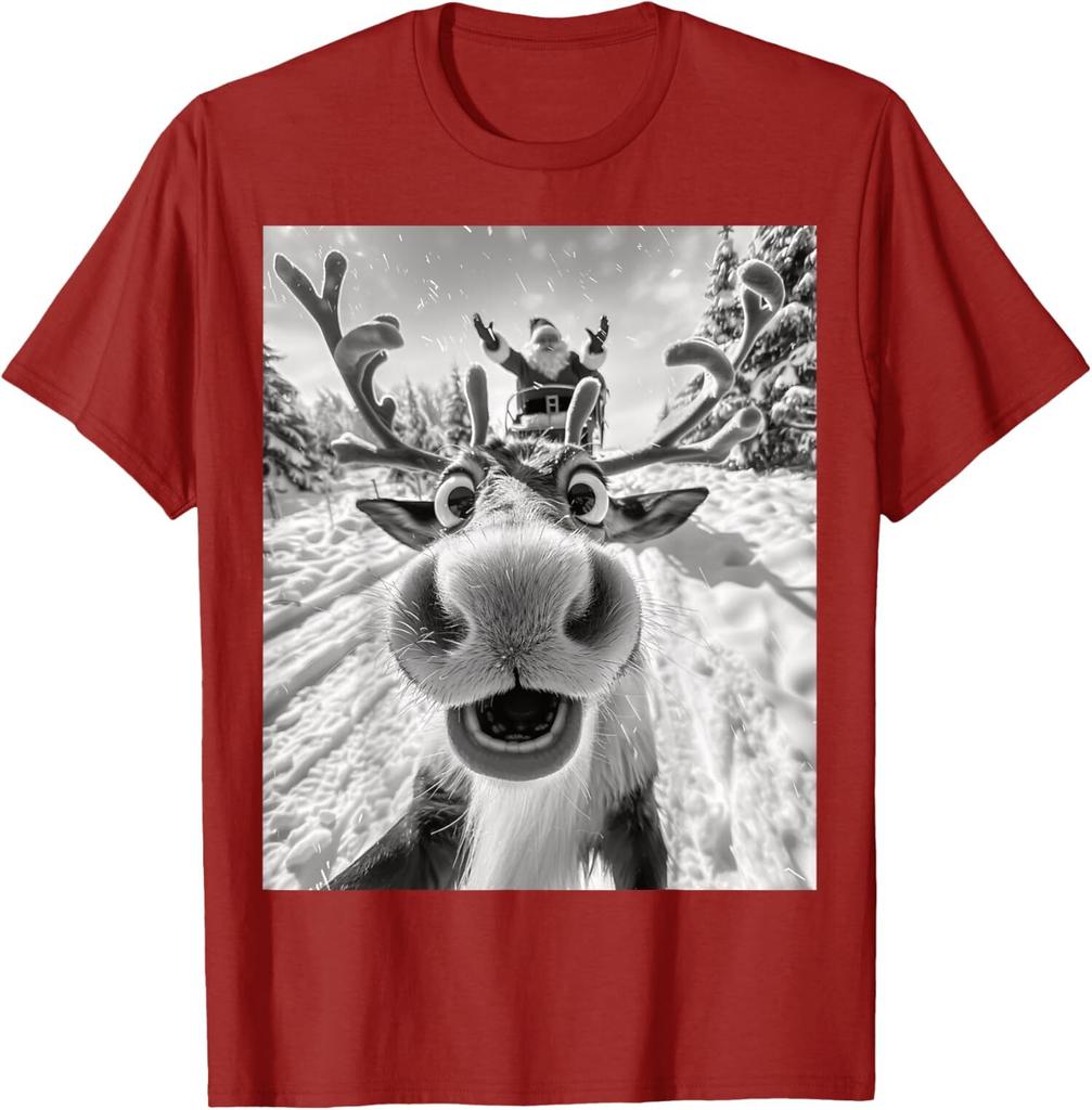 Funny Reindeer Selfie Christmas Animal Funny Unisex T-Shirt