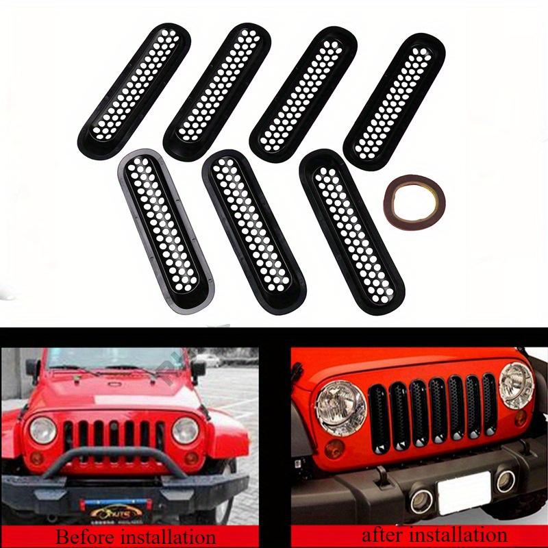 1set Black Front Grill Mesh Grille Inserts Kit for Jeep Wrangler & Wrangler Unlimited 2007-2015