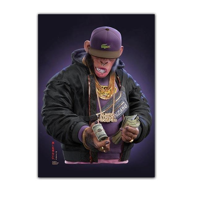 Хип-хоп Три обезьяны печать плакатов деньги холст картина современное настенное искусство животное висит картина украшение дома