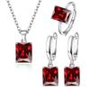 New Fashion Women Pendants Necklace Simple Geometry Square Earrings Crystal 925 Sterling Silver Jewelry Sets for Wedding