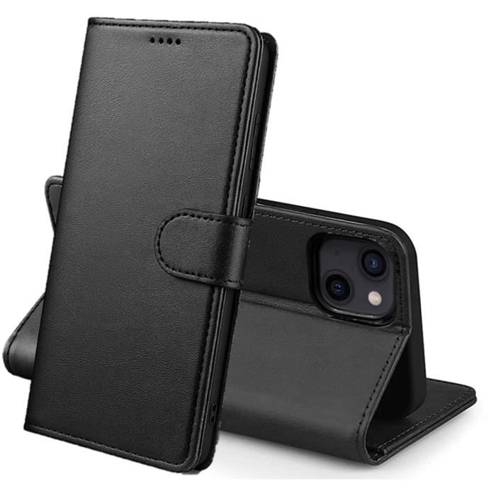 Coque Noir pour iPhone 15 - Portefeuille Rabat Clapet Aimanté Rangement Cartes Phonillico®