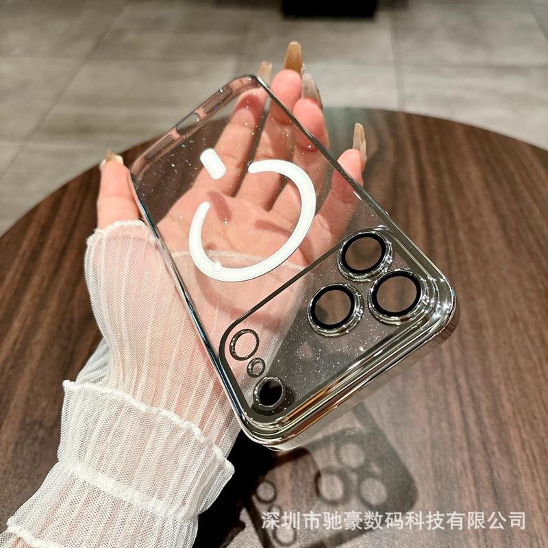 Подходит для iPhone17promax магнитный чехол для мобильного телефона Apple 16 защитная пленка для объектива всесторонний 15 креативный блестящий ПК противоударный