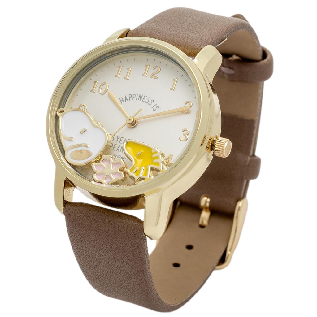 Watch Analog Leather Strap Snoopy PEANUTS 75th Anniversary Shakashaka Watch J Woodstock Brown [Fieldwork] Women's PNT046-3