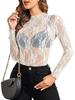 2024 European & American Style Lace Floral See-Through Long-Sleeve Women's Top