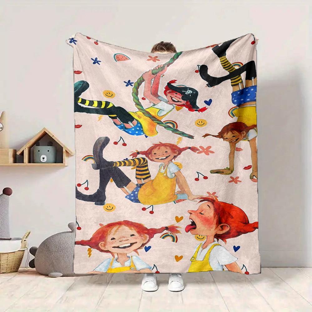1Pc Colorful Pippi Adventures Flannel Blanket, Soft And Comfortable, Casual Warm, Camping Travel, Christmas, Halloween Xmas Gift En14