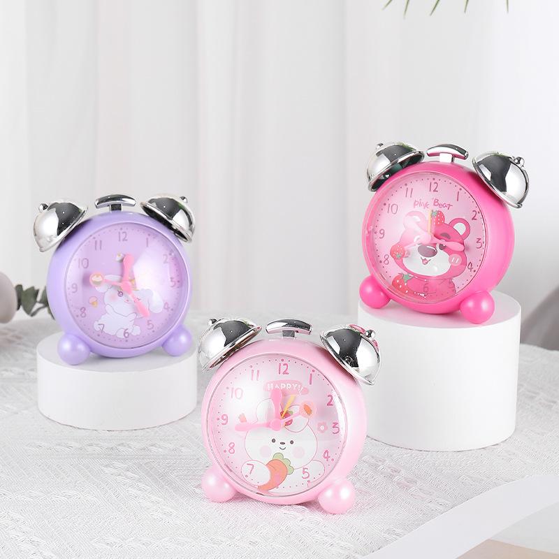 Super Loud Student Cartoon Sweeping Seconds Alarm Clock Head of Bed Silent Alarm Clock Luminous Male and Female Student Small Alarm Clock Home Use