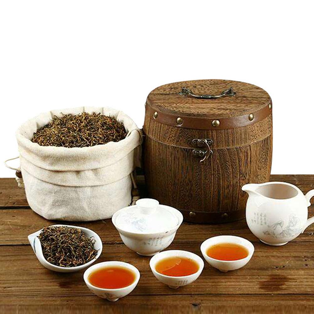Wooden tea leaf barrel W/ Metal Latch W/ LidTo Vintage Anti Dirty 1L Quality