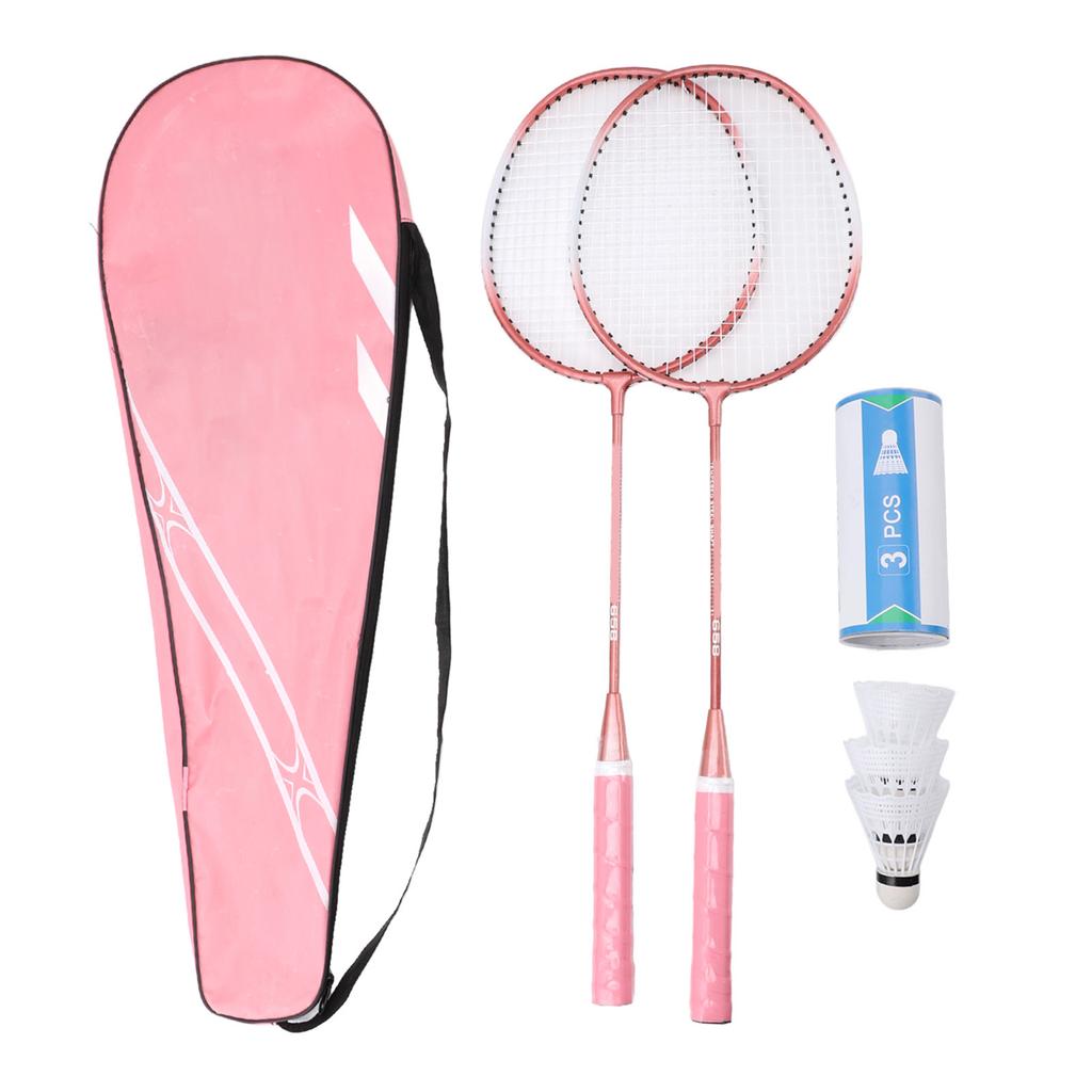 Badminton Set Professional Iron Alloy Badminton Racket with 3 Shuttlecocks Carrying Bag for Beginner Child Adult Pink