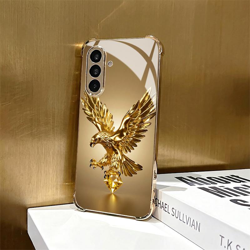 Стеклянный чехол для телефона 'Крылья золотого орла' Подходит для Samsung Galaxy S26 S25 S24 S23 S22 S20 FE/Ultra/Plus Чехол с защитой от падения по углам