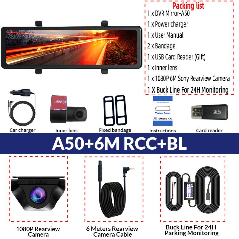 E-ACE 2.5K Car Dvr with WIFI, GPS, 3 Cameras and 12 - Inch IPS Touch Screen Is a Mirror Dash Cam Video Recorder with Night Vision.