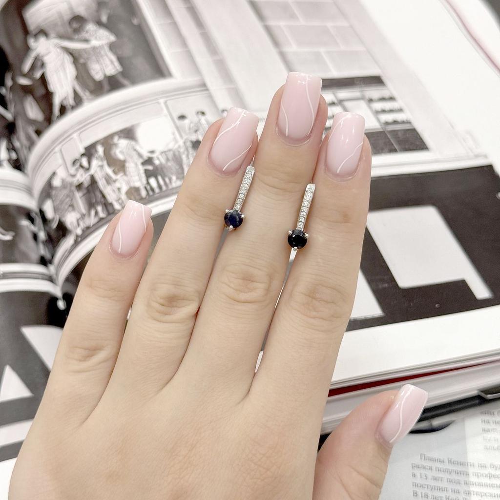 Серебряные серьги с натуральным сапфиром 1.501ct, фианитами (2164968)