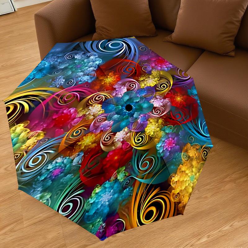 1PC Floral Swirls Automatic Open/Close Umbrella with Windproof, 8-Rib Sturdy Canopy, Durable Ribs, Fashionable Design, Outdoor Accessory, Fun Prin, Ho