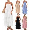 Lady Strapless Dress Off Shoulder Backless Sleeveless Beach Dress Layered Ruffle Scattered Hem Vacation Dress Elastic Bust Maxi Dress