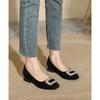 Comfortable Low-heeled Single Shoes Women's Black Work Shoes 2025 Spring and Autumn Women's Shoes French Rhinestone Square Buckle Thick Heel High Heel