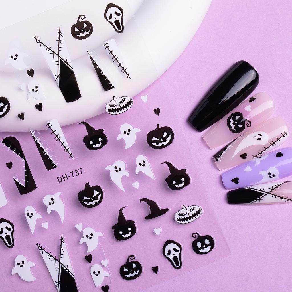 3D Хэллоуин Наклейки для дизайна ногтей Череп Тыква Летучая мышь Паутина Дизайн Наклейки для ногтей Панк Готика Стиль Наклейки Для Маникюра DIY