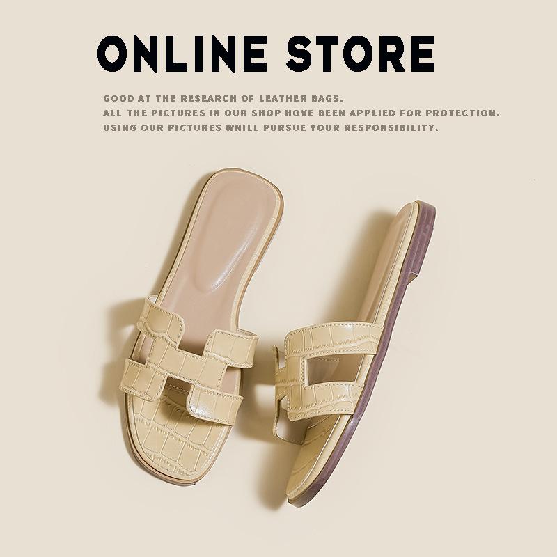 [Пятнистый второй волос] Сандалии женские летние туфли модные пляжные плоские однотонные белые тапочки женские носят.