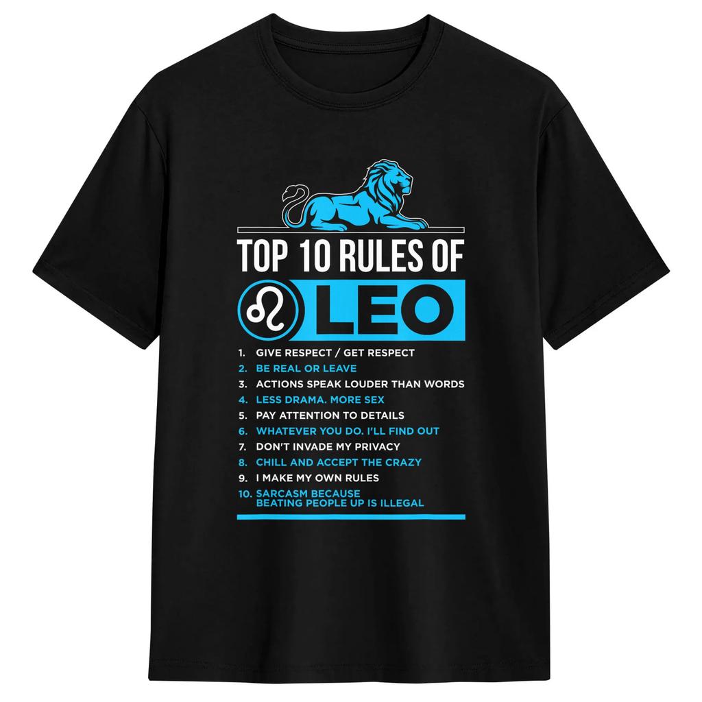 Top 10 Rules Leo Zodiac Sign Facts Traits Horoscope FunnyT-Shirt Summer CottonT Shirts For Adult Trendy Cool Design Tshirt