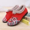 2025 New Women's Short Plush Warm Winter Cotton Shoes, Ethnic Embroidery Round Toe Flat Shoes, Anti Slip Retro Mom Shoes
