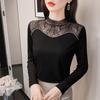 French Lace Base Shirt for Women Long Sleeves Fashionable Design Mesh Splicing Inner Top