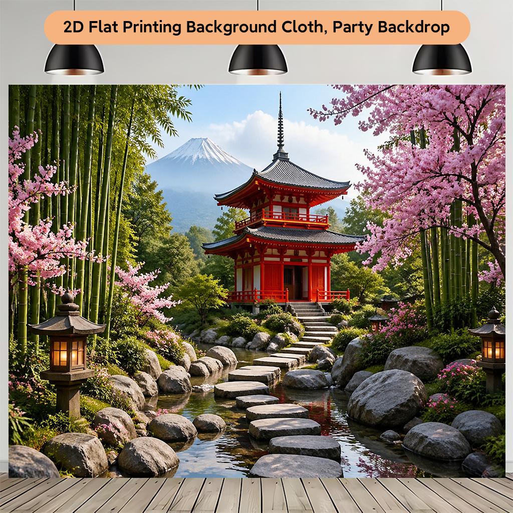 2D plane, 1 piece of Japanese garden scenery background fabric, multi-functional banner background fabric