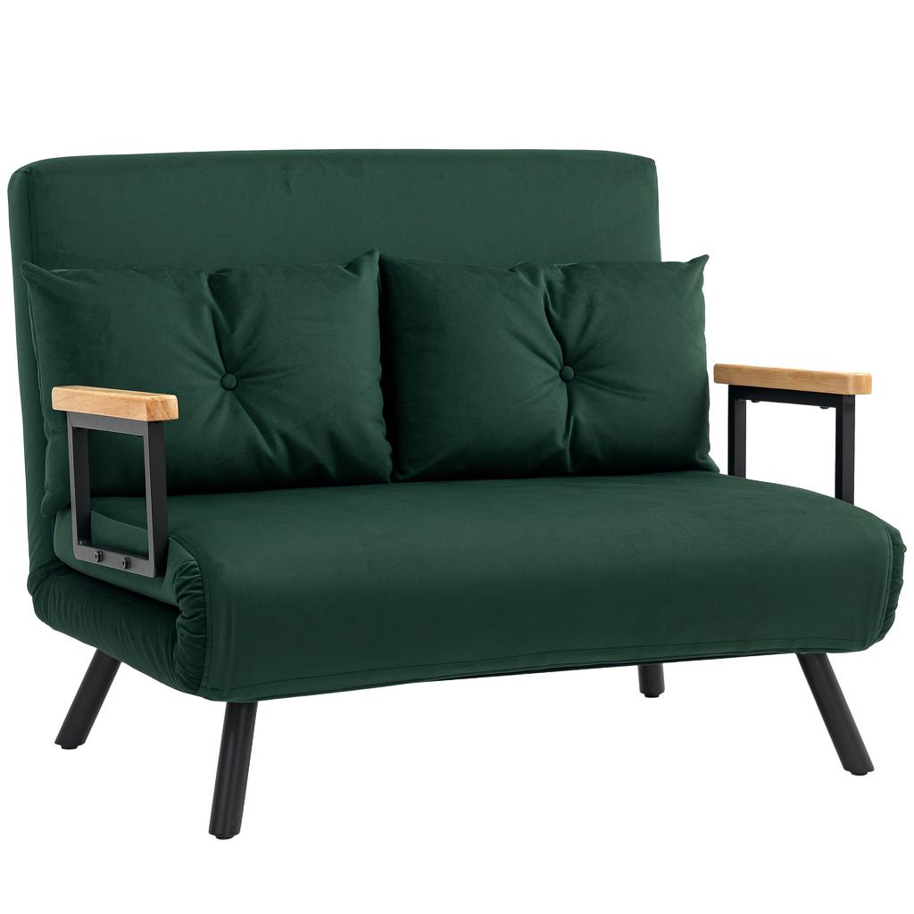 4-in-1 Velvet-Feel Double Sofa Bed, with Pillows - Green