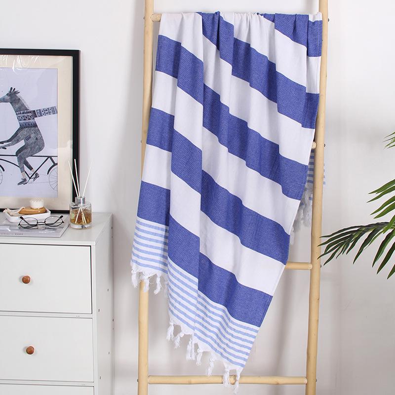 Turkish Cotton Striped Beach Towel with Tassels – Absorbent, Ideal for Bathing, Swimming, and Sun Protection