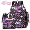 4Pcs/set Anime Cartoon Printed Backpack with Handbag Pencil Case 750Ml Water Bottler for Teenager Boy Girl Large Capacity Bookbag Schoolbag Mochila