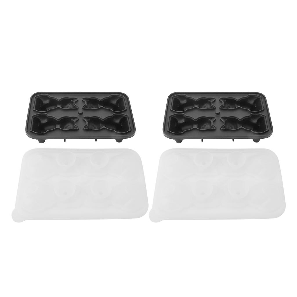 2Pcs 3D Cat Shape Silicone Ice Cube Tray 4 Cubes Reusable Cute Animal Shape Silicone Ice Mould for Whiskey Cocktails