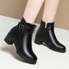 Fashion Comfort Soft Leather Women Round Toe Zipper Anti-slip Middle Heel Short Boots Winter Warm Thick Wool Thick Sole Snow Boots