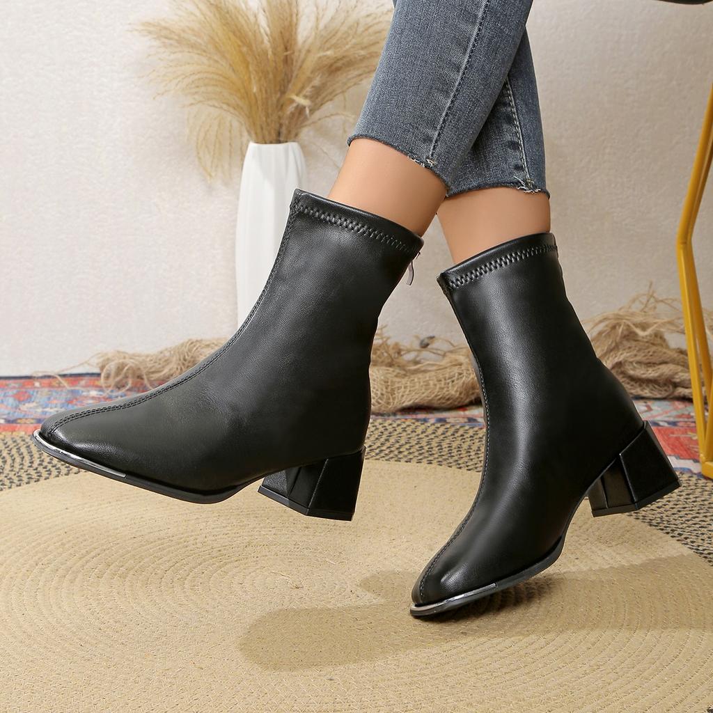 Fashion Shoes for Women 2025 Autumn/winter Square Toe Women's Boots Fashion Zipper Casual Comfortable Chelsea Ankle Boots for Woman