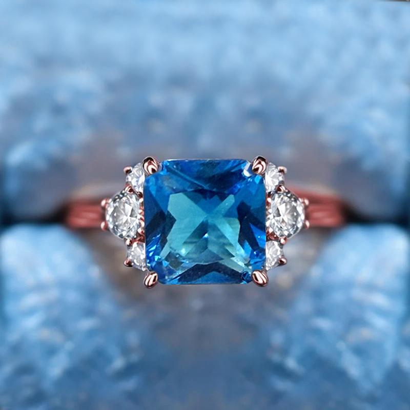 Xiaomi Huitan Women Ring Charming Sparkling Square Blue Cubic Zirconia Fashion Party Accessories Jewelry for Elegant Wedding Lady Daily