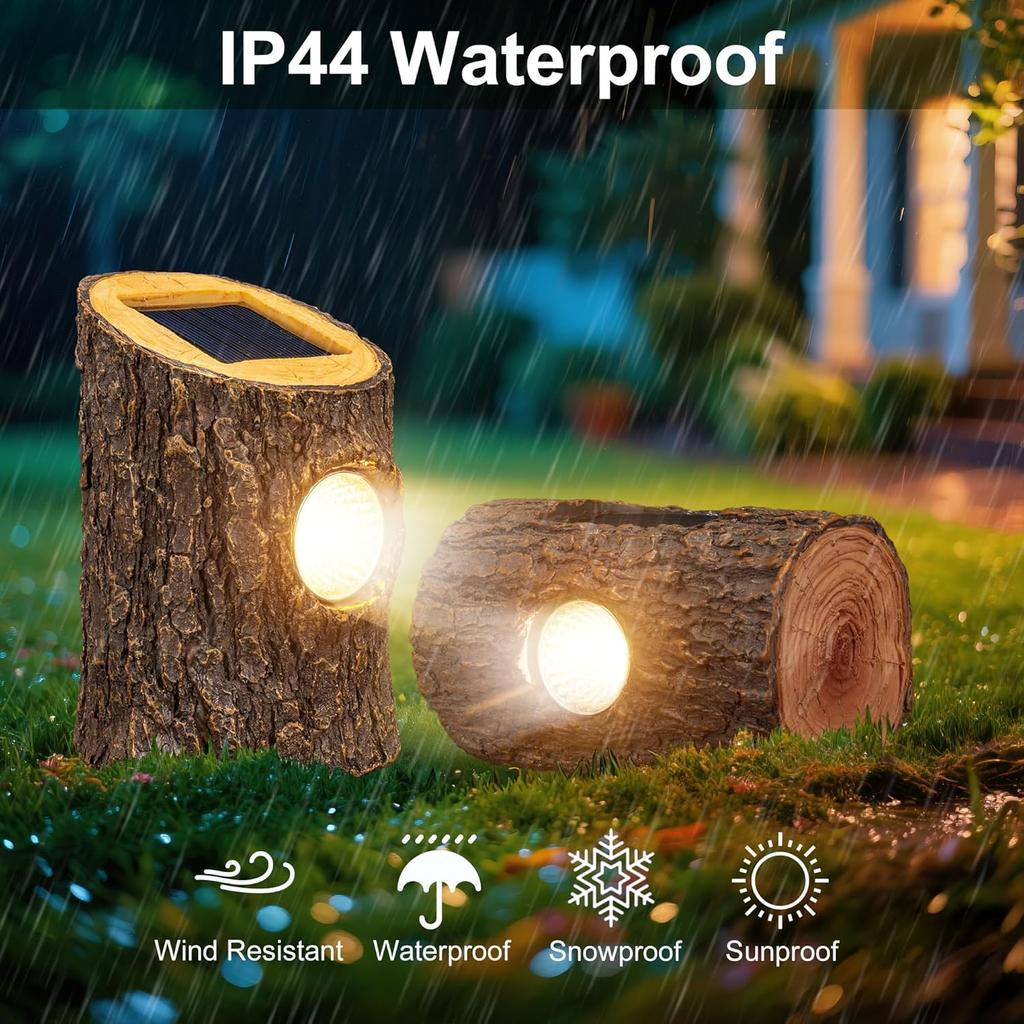 2 Pack Solar Tree Stump Lights Outdoor Waterproof LED Garden Decor for Patio, Yard Art Birthday Gift for Women Mom