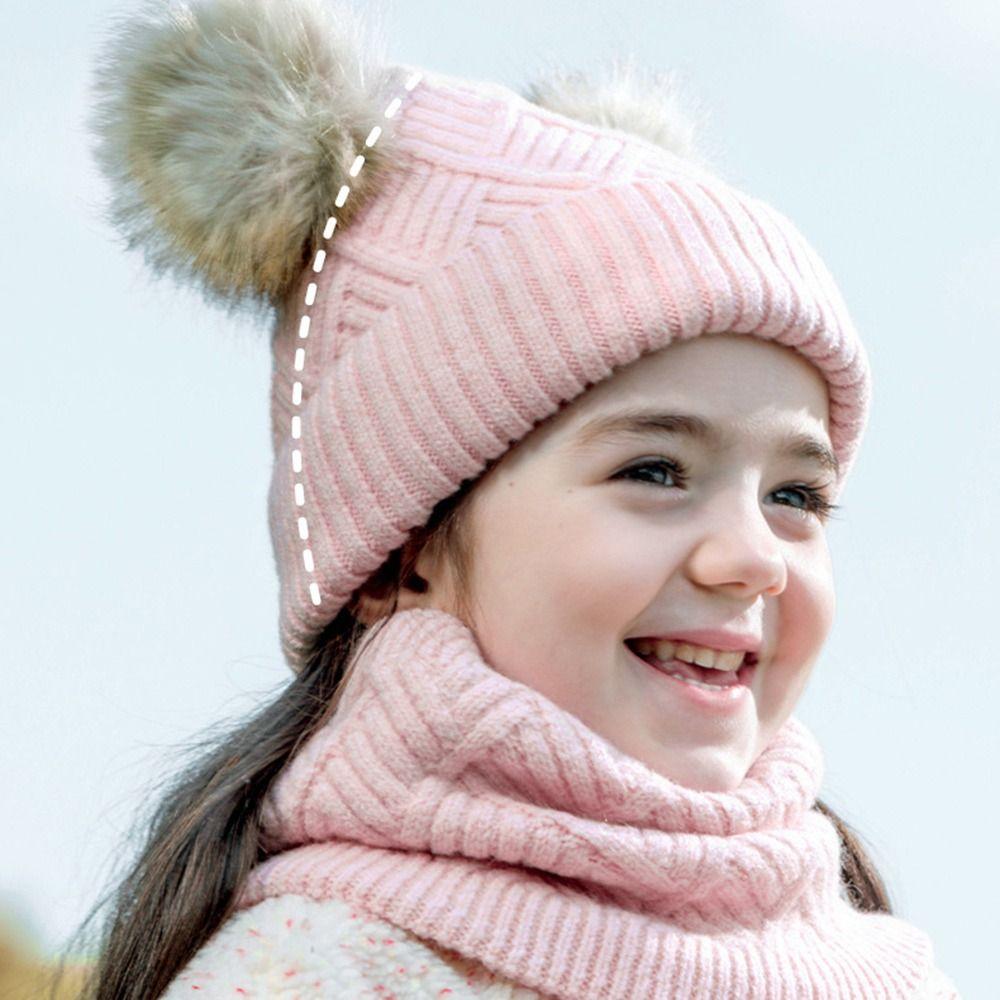 3Pcs/Set Warm Knitted Hats Scarfs Plush Bonnet Gloves Kits Children Scarf Hat Gloves Set Outdoor
