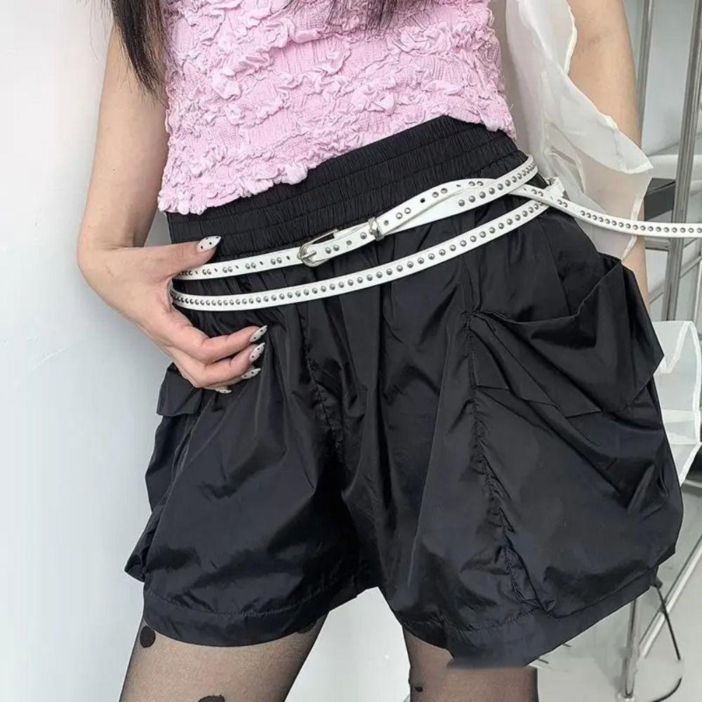 Trend PU Leather Rivet Belt Spicy Girl Metal Long Double-layer Belt Hip Hop Gothic Y2K Belt Female