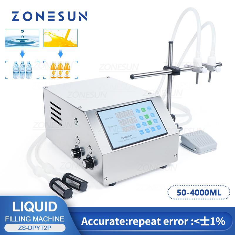 ZONESUN ZS-DPYT2P Полуавтоматическая разливочная машина для жидкостей, двойные сопла, для напитков, соков, флаконов духов, воды, 50-4000 мл, разливщик в бутылки