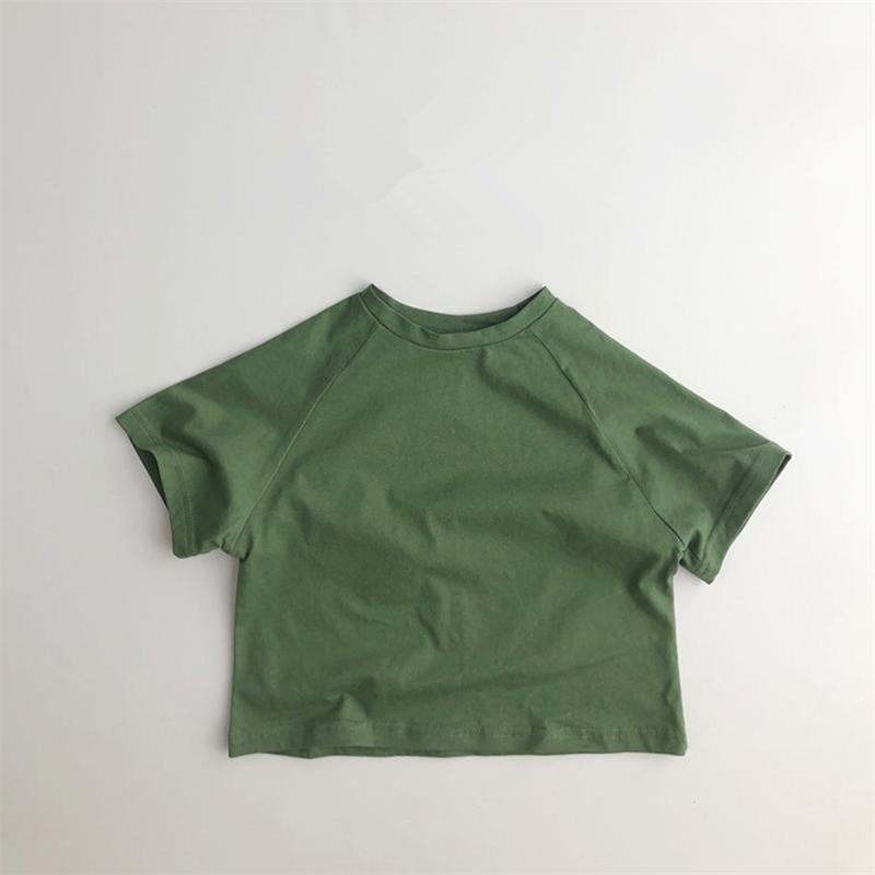 Летняя детская футболка, модные однотонные футболки для девочек, хлопковые топы с короткими рукавами для мальчиков, корейская повседневная детская одежда