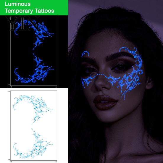 Festival Night Party Supplies Halloween Temporary Tattoo Sticker, Glow in The Dark Face Stickers Body Art for Adults, Nightclub, Parties Easy